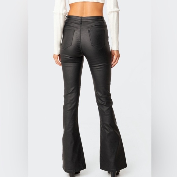 Edikted Luna Faux Leather Flare Jeans Black Coated Y2K Size XS - Picture 6 of 11